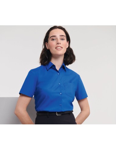 RUS-0R935F0-Ladies' Short Sleeve Classic Polycotton Poplin Shirt